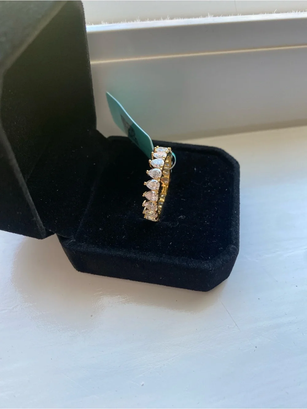 Gold Over Silver Teardrop Moissanite Eternity Band Size 8